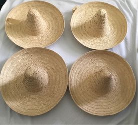 Set of 4 Mexican Straw Sombrero Hat Wall Art Costume