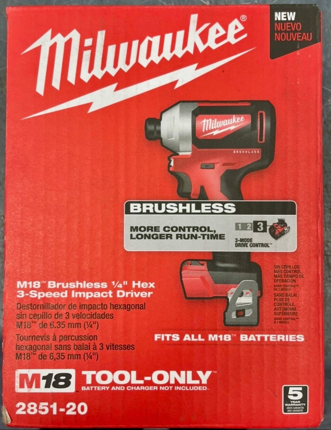 NEW Milwaukee 2851-20 M18 Cordless 18V Hex 3-Speed Impact Driver