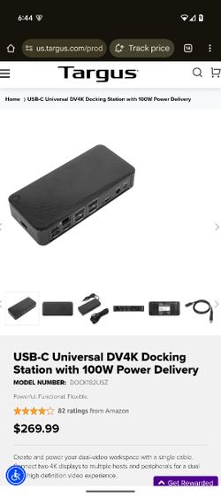 Brand New Targus USB-C Universal DV4K Docking Station with 100W Power Delivery DOCK182USZ