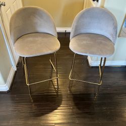 Modern Grey and Gold Suede Barstools (Set of 2)