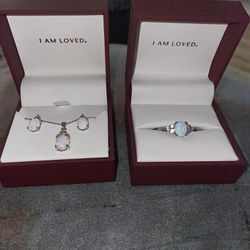 Opal Jewelry Set Ring Necklace Earrings 