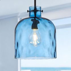 Blue Hammered Glass Pendant Light
