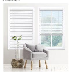 DEZ FURNISHINGS Cordless 2" Signature Faux Wood Blind, 47.5" W x 48" H, Embossed White