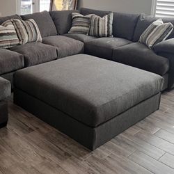 Ottoman - Moor Furniture in Dark Grey, Down Feather