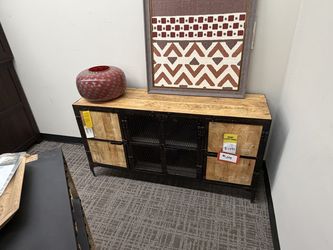 Industrial Wood & Iron Console / Sideboard - Natural Light Mango Wood With Black Metal | Buffet | Credenza