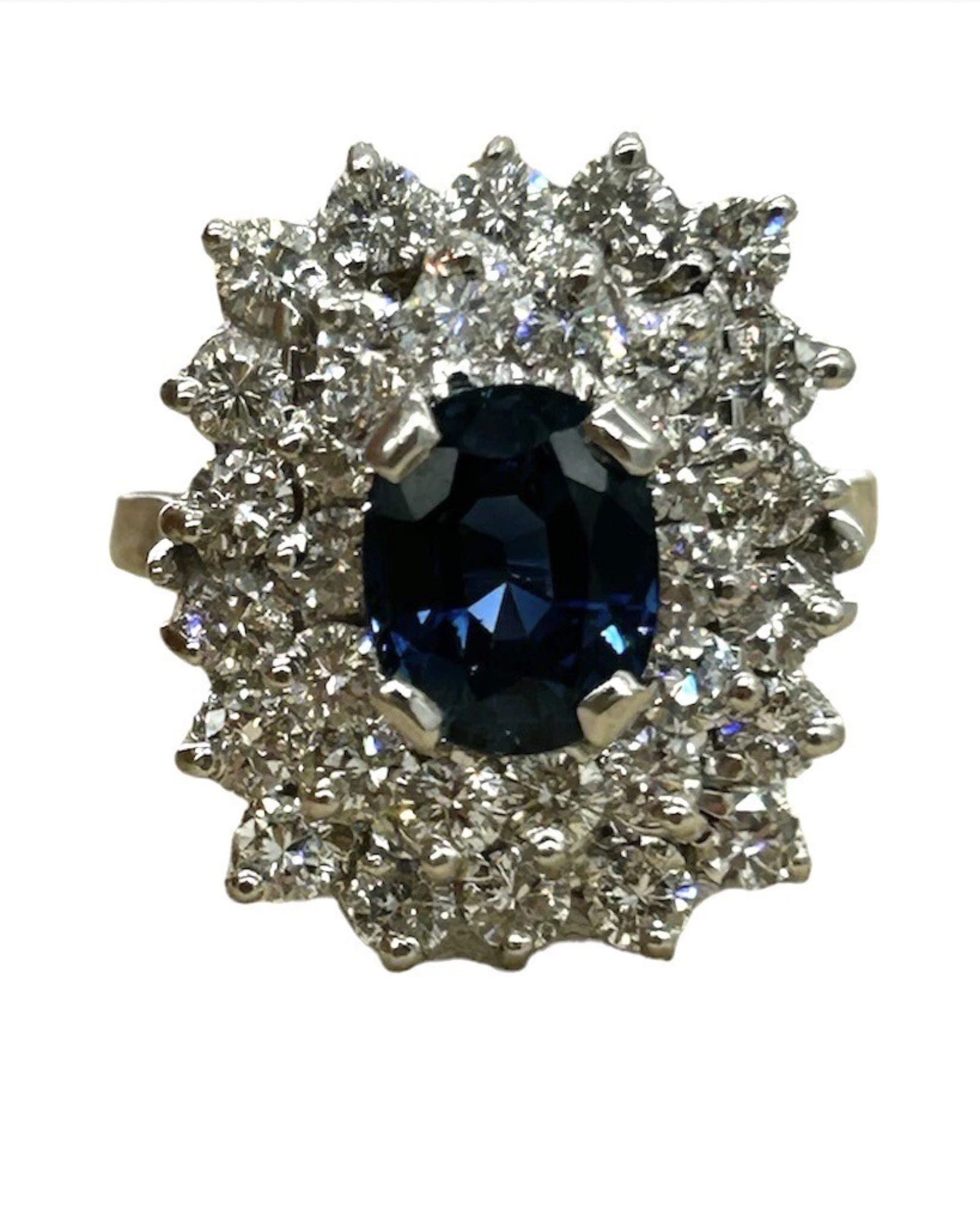 GIA Sapphire & Diamond 14K White Gold Cocktail Ring 7.8gm