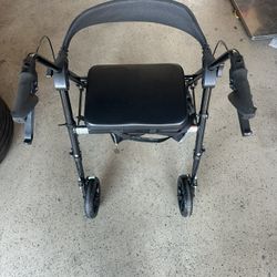 Rollator Walkers with Seat for Seniors, Foldable 8" Big Wheels All Terrain Rolling Walker, Handles and Ergonomic Seat Height Adjustable, 350 lb