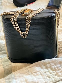 Black Structured Box Bag with Gold Chain