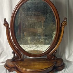Antique Victorian Wooden 29” High Swing Vanity Oval Mirror w/ Hinged Compartment