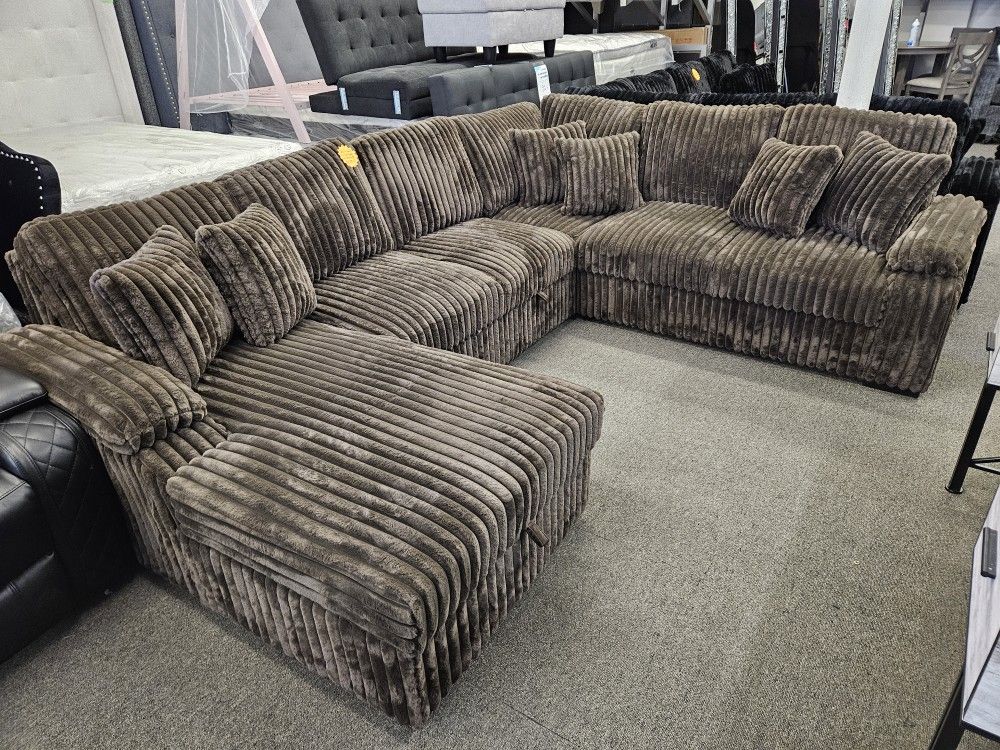 Brand New Sectional Corduroy Fabric W Pull Out Bed & Storage $1299