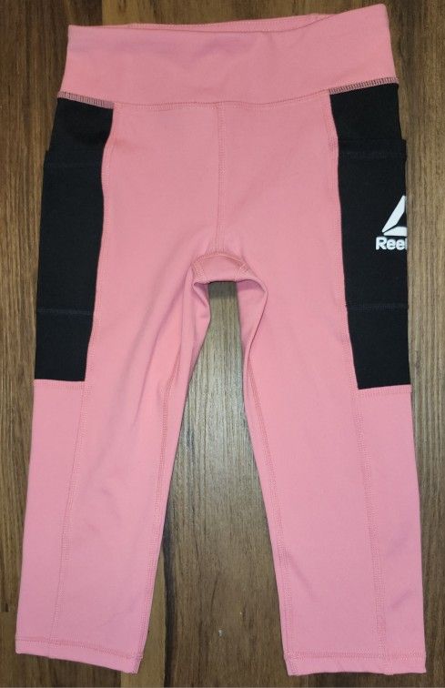 NWOT Little Girls Sz 6/6X Reebok Swift Pink & Black Colorblock Capri Leggings in Perfect Condition