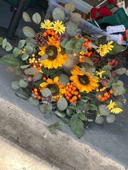 Fall Sunflower and Eucalyptus Door Wreath 20 diameter