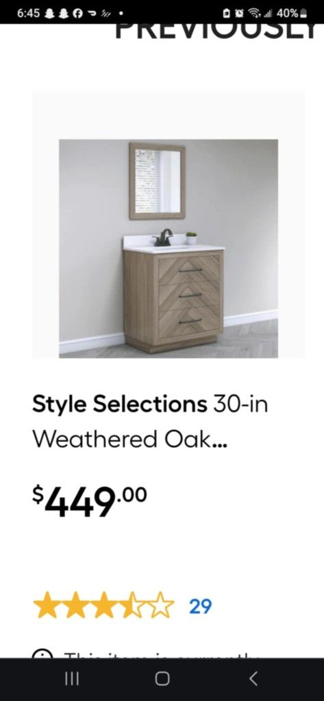 Styles Selections Batbroom Simgle Sink Vanity Mirror And Cabinet