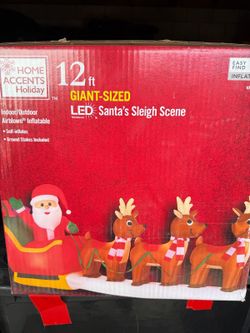 Home Accents 12 Ft Pre-lit LED Giant Sized Inflatable Santa And Sleigh Scene