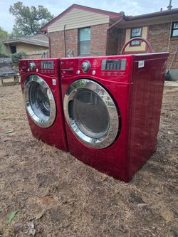 LG red washer and dryer