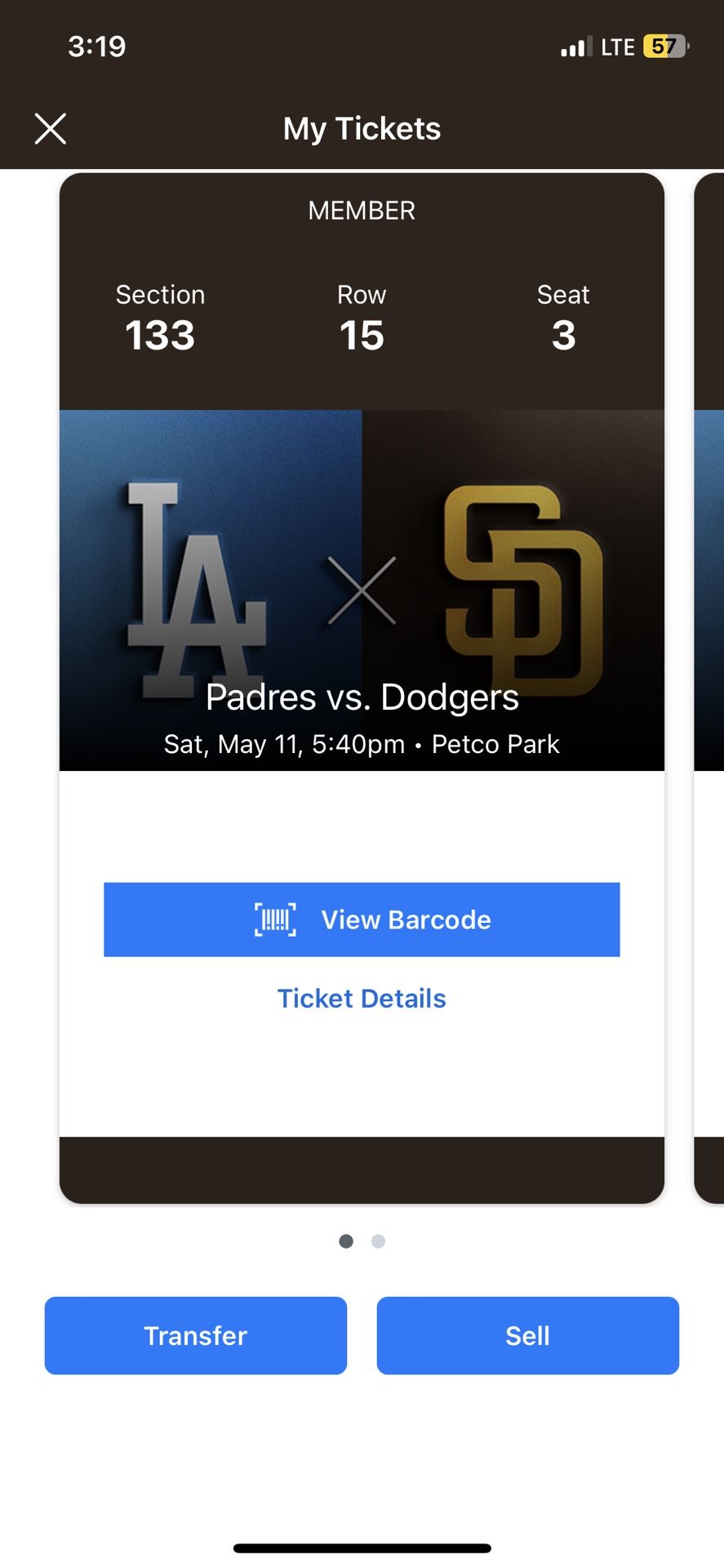 Two Padres Tickets  