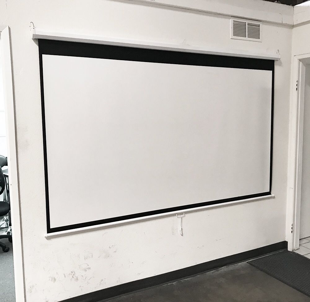 New $45 Manual 100” 16:9 Projector Screen Manual Pull Down Matte White Viewing Area: 87”x49”