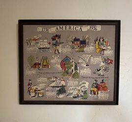 Super Unique United States Bicentennial  Needlepoint  Wall Decor!!