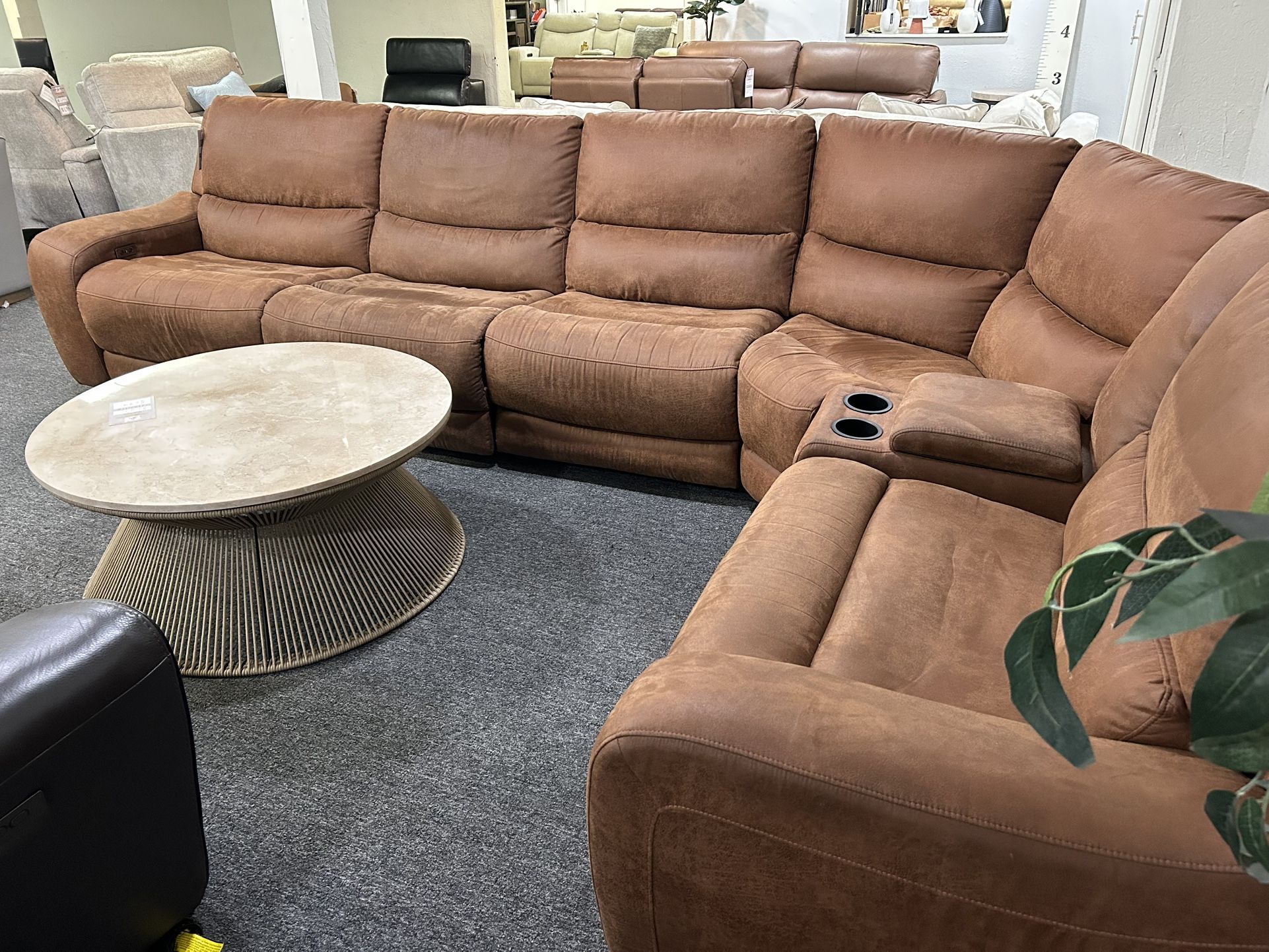 Furniture- 6 Pc High Performance Fabric Sectional With 3 Power Recliners- Tacona