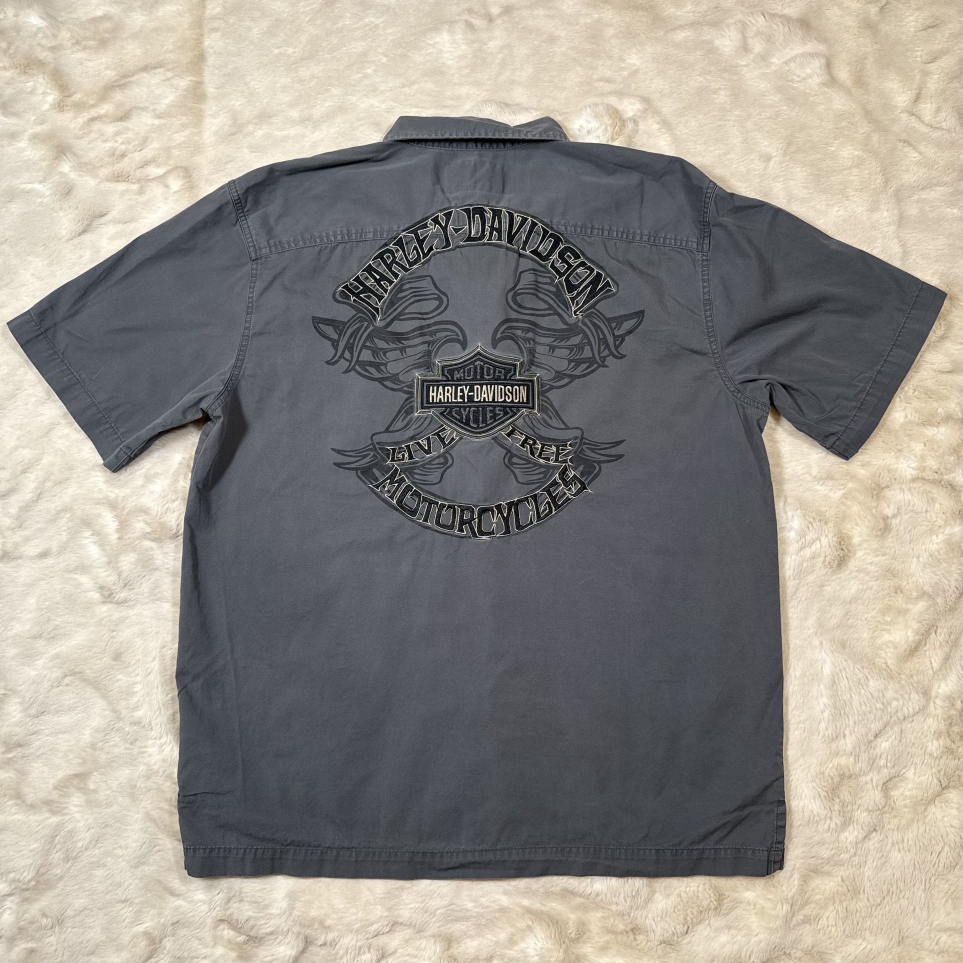 Harley Davidson Men’s L Short Sleeve Button Front Shirt Grey RN#103819