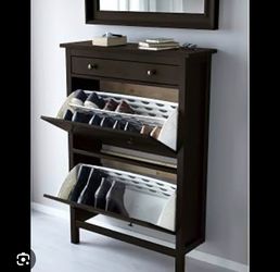 I K E A Hemnes black brown wood shoe cabinet. Solid pine wood