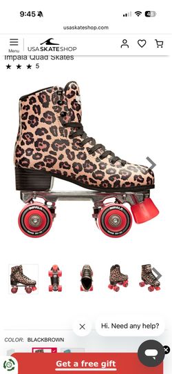 Leopard Print Roller Skates with Red Wheels