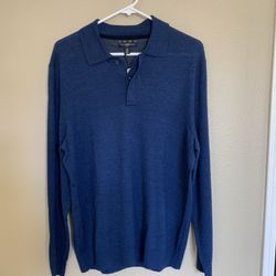 Club Room Men’s Navy Blue Merino Wool Collared Button Sweater. Size: Small (New)