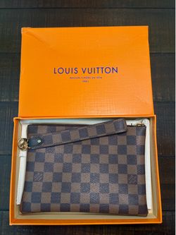 Louis Vuitton Damier Ebene Checker Canvas Wristlet - Brown and Gold