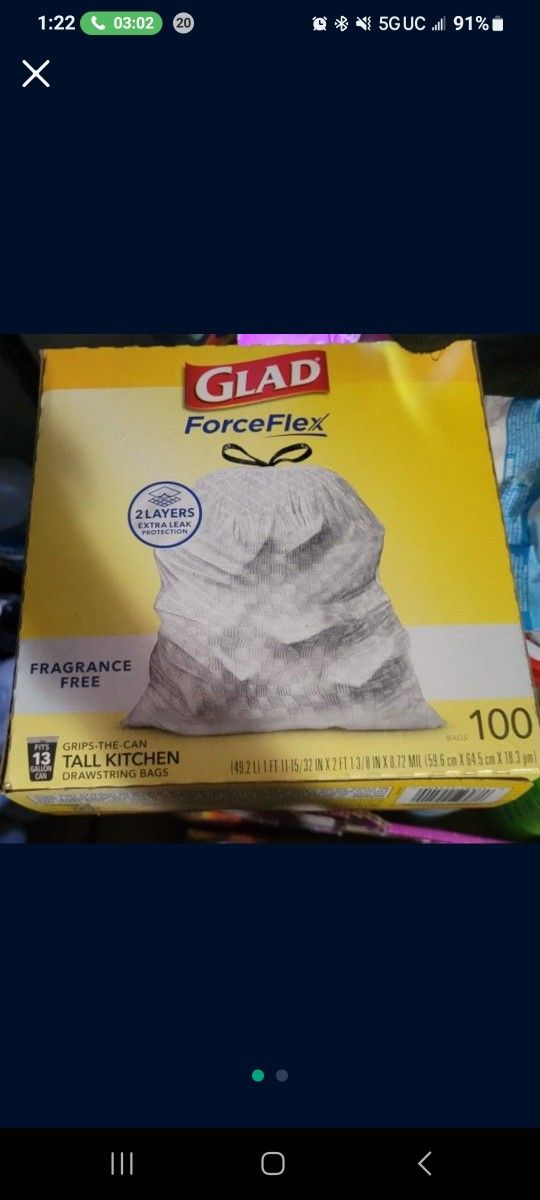 GLAD FORCEFLEX Tall Kitchen Drawstrings Trash Bags Fragrance Free (100 Count) For $18