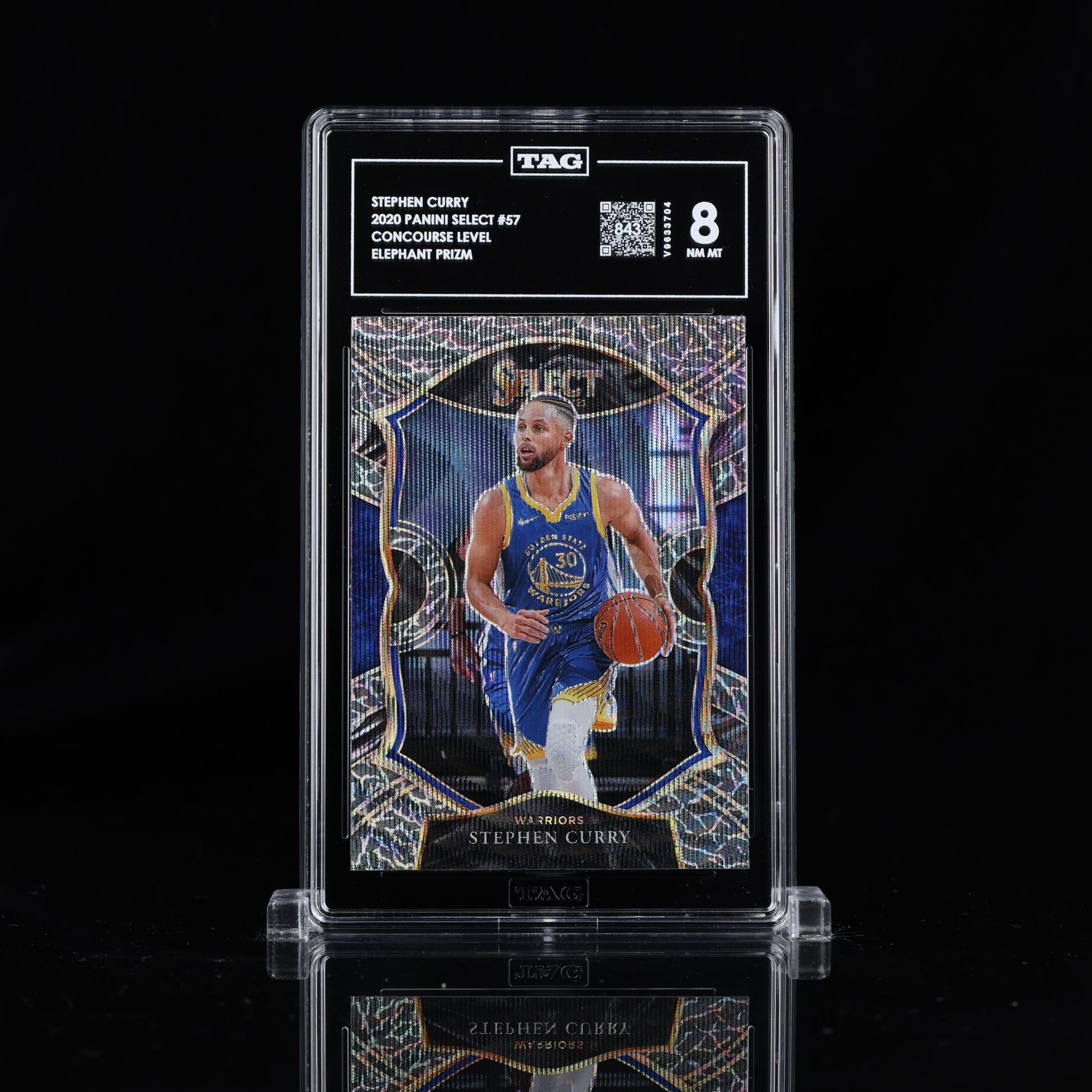 2020 PANINI SELECT ELEPHANT PRIZM SSP #57 STEPHEN CURRY TAG 8 WARRIORS
