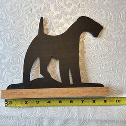 Airedale silhouette on wooden base