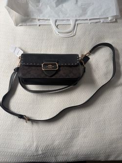 NWT Coach Morgan Shoulder Bag In Colorblock Signature Canvas With Rivets Gold Black