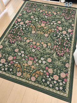 Green Floral Area Rug