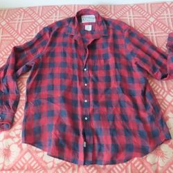 Frank & Eileen Eileen Shirt XL 100% Linen Button Up Long Sleeve Plaid