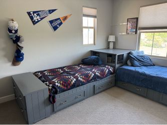 Pottery Barn Kids Belden Corner Bed Set w/ Storage Drawers | 2 Twin Beds | Retail $2,700+