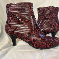 Size 7.5 Faux Red Snakeskin Ankle Boots  