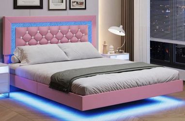 Brand new pink led floating queen bed