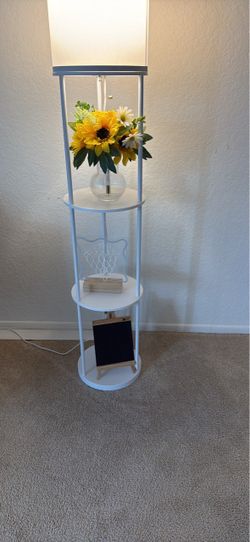 White Floor Lamp with Shelves + flower pot
