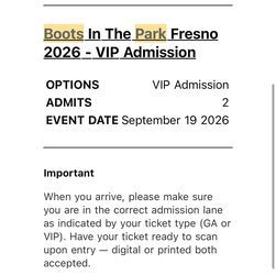 Boots In The Park- VIP September 19 tickets
