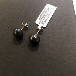 Beautiful Cultured Pearl Black Sterling Stud Earrings 