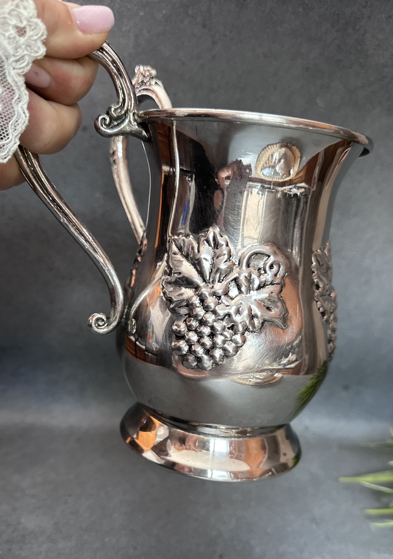 Antique Silver Plated Mug "Love" with two handels.