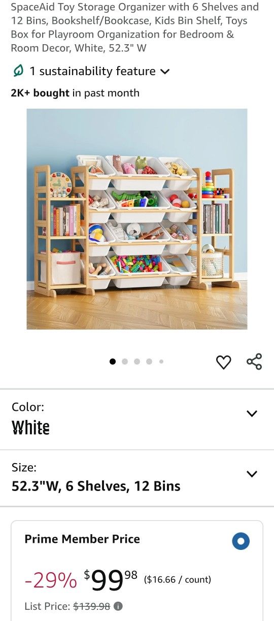 SpaceAid Toy Storage Organizer with 6 Shelves and 12 Bins, Bookshelf/Bookcase, Kids Bin Shelf, Toys Box for Playroom Organization for Bedroom & Room D