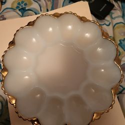 1950s Fire King Anchor Hocking Deviled Egg Platter With 22k Gold Trim 