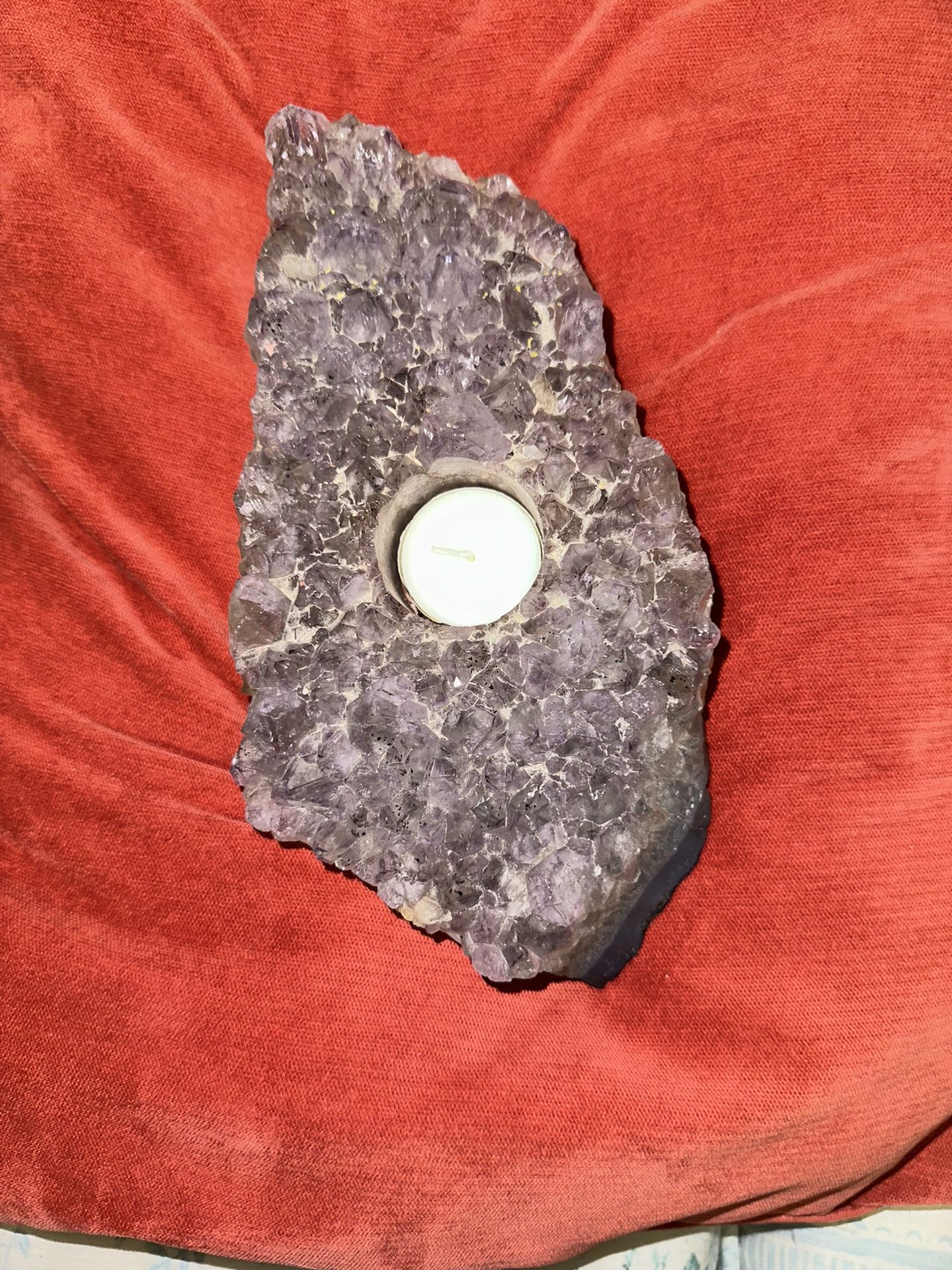 Natural Amethyst Geode Crystal Candle Holder…Candle Included !