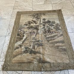 Rare vintage antique Japanese silk tapestry large size Asian artwork decor