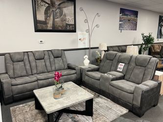 2PC Gray Sofa & Loveseat w/ Adjustable Headrest 🚚FREE Delivery🚚