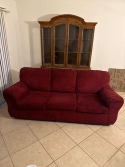 Red Corduroy 3-Seat Sofa