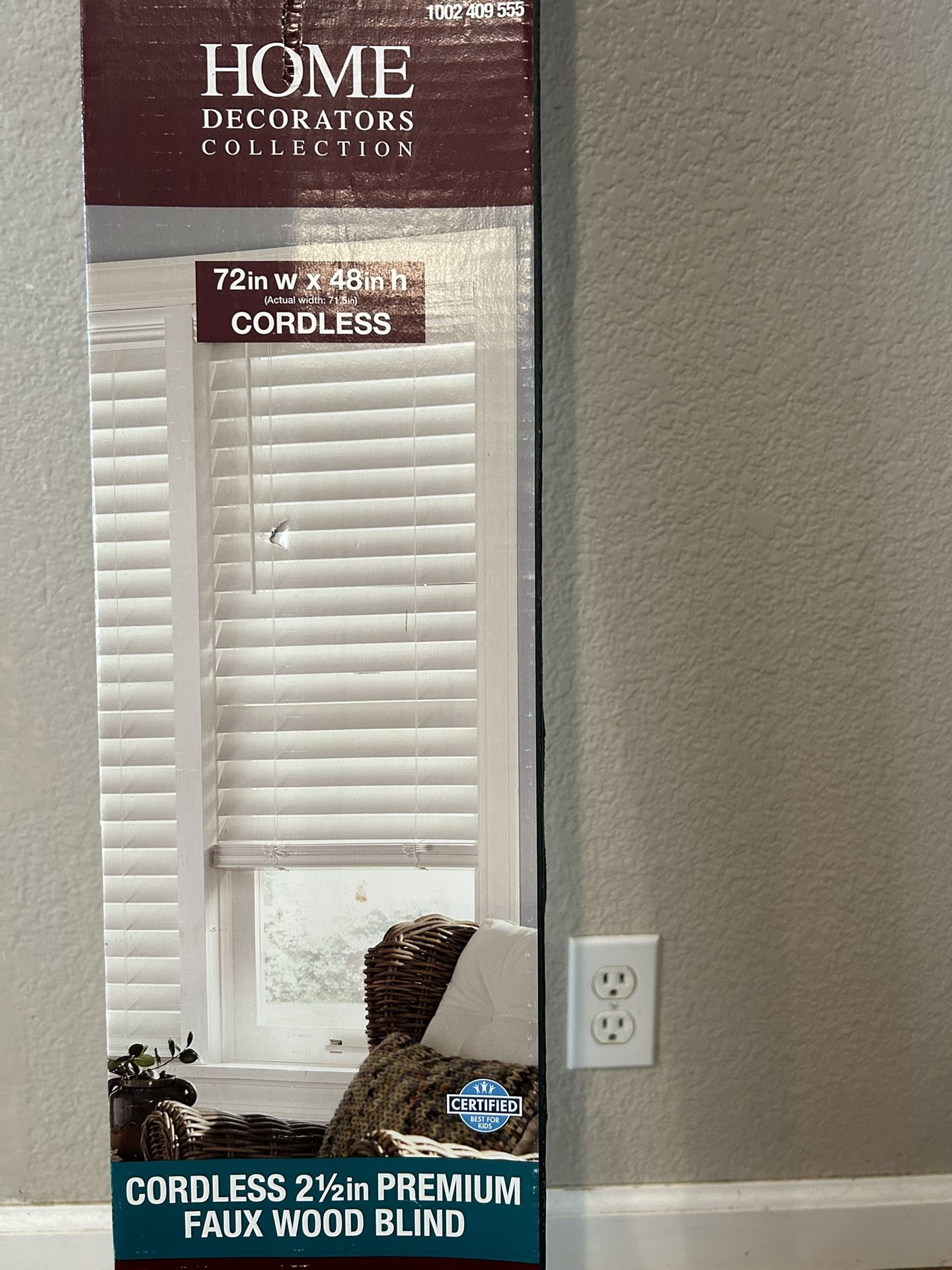 Home Decorators Collection 70.5 X 48 Inch Cordless Retractable 2 1/2 Inch Premium Faux Wood Blinds