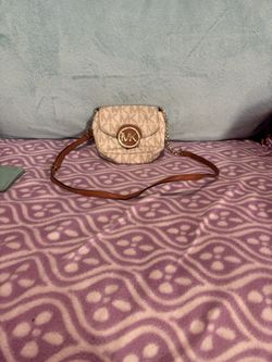 USED (well loved) Michael Kors Beige Crossbody Bag with Gold Accents