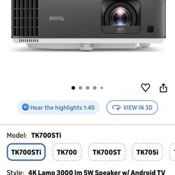 BenQ TK700STi 4K HDR Gaming Projector (For Parts)